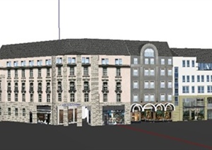 欧式街道商业楼建筑设计SU(草图大师)模型