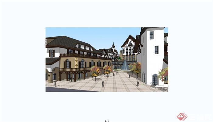 某英式风格精美瑞士风情商业街建筑设计SU模型(8)