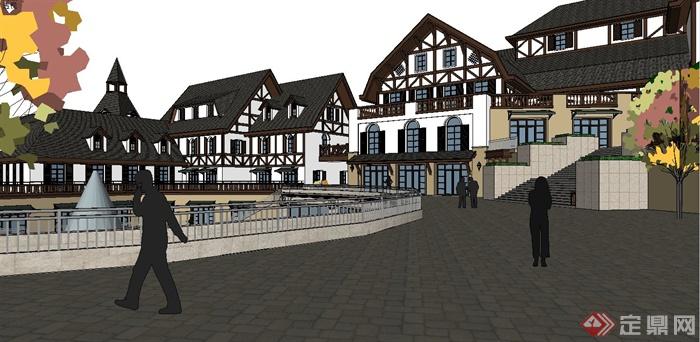 某英式风格精美瑞士风情商业街建筑设计SU模型(11)