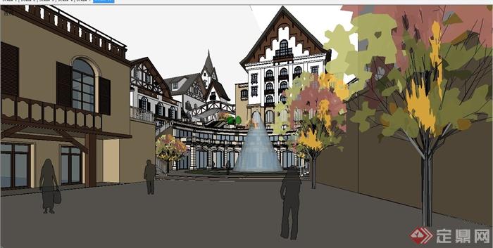 某英式风格精美瑞士风情商业街建筑设计SU模型(12)