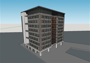 现代风格详细多层完整的办公建筑楼设计SU(草图大师)模型