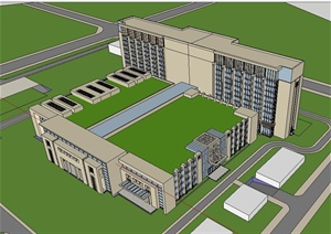 现代风格略带中式点缀的医院建筑设计SU(草图大师)模型