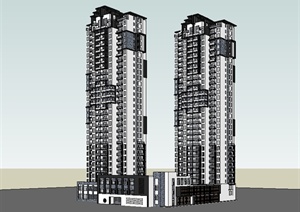 新中式高层居住建筑楼设计SU(草图大师)模型