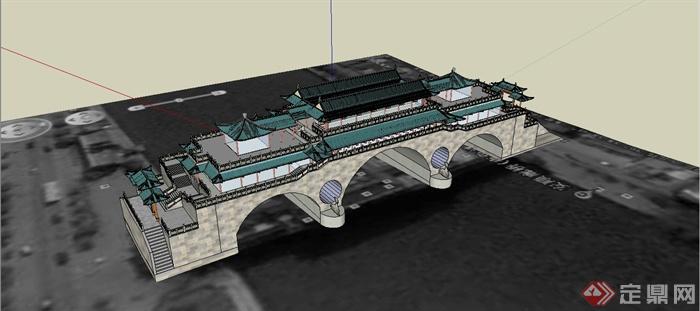 某古典中式风格廊桥设计SU模型(1)