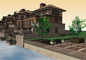 某法式复古风格联排别墅建筑设计SU(草图大师)模型