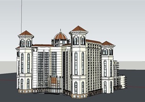 某旅游区欧式风格度假酒店建筑设计SU(草图大师)模型
