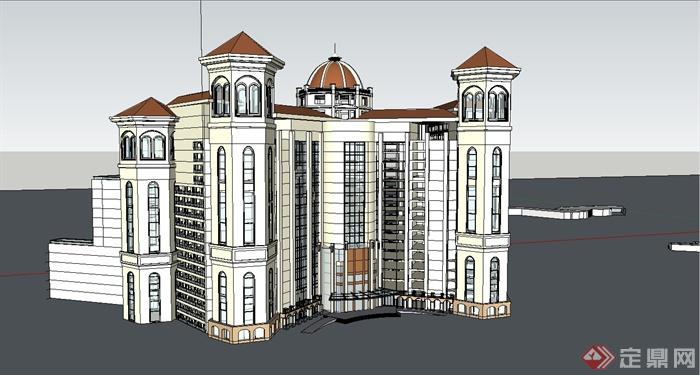 某旅游区欧式风格度假酒店建筑设计SU模型(2)