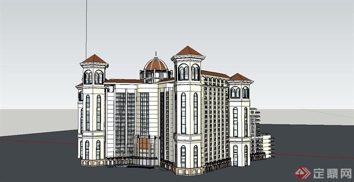 某旅游区欧式风格度假酒店建筑设计SU模型(1)