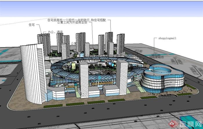 现代风格剧场及周围配套设施综合建筑设计su模型(2)