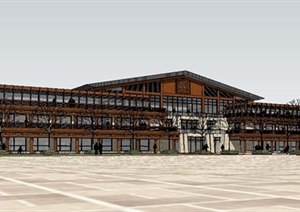 某精致现代中式风格休闲度假酒店建筑设计SU(草图大师)模型