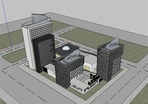 现代风格高层政府办公档案建筑楼设计SU(草图大师)模型