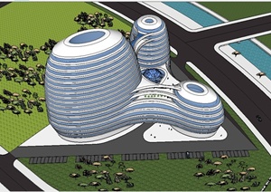 现代风格星级云河酒店建筑设计SU(草图大师)模型