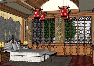 某现代中式风格酒店客房设计SU(草图大师)模型