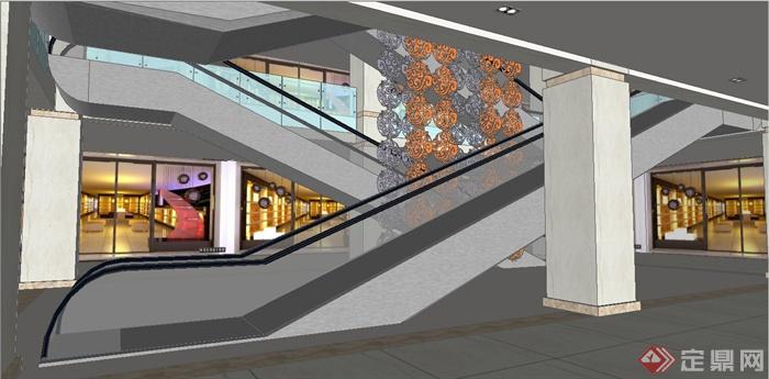 某现代风格商场自动电梯处装饰设计SU模型(2)