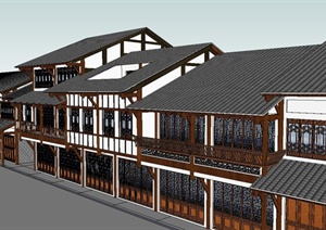某中式川西民居风格的商业街建筑设计SU(草图大师)模型