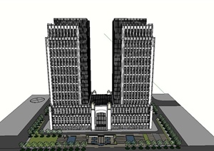 某现代风格酒店办公大楼建筑设计SU(草图大师)模型