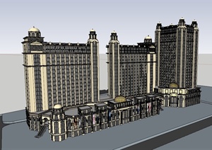 某欧式风格详细多层商业街综合楼设计SU(草图大师)模型