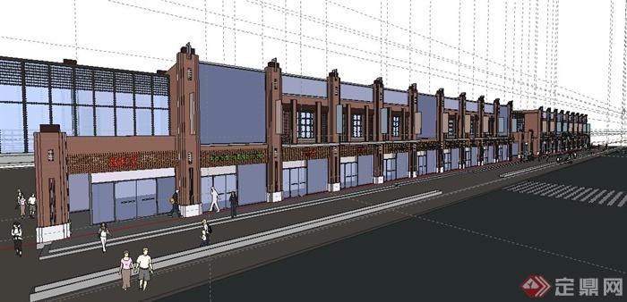 新古典二层沿街商铺立面设计su模型(1)