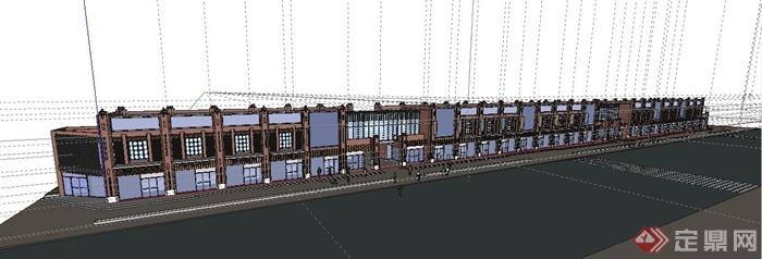 新古典二层沿街商铺立面设计su模型(4)