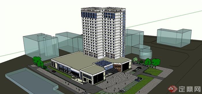 某现代风格大型高层酒店建筑设计SU模型(1)