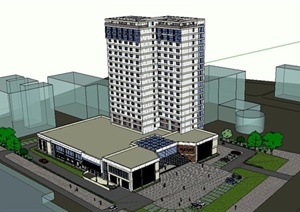 某现代风格大型高层酒店建筑设计SU(草图大师)模型