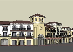 某西班牙风格沿街商铺建筑设计SU(草图大师)模型