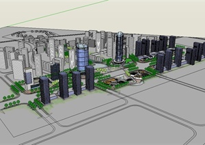 某现代风格商业街办公综合城市概念设计SU(草图大师)模型