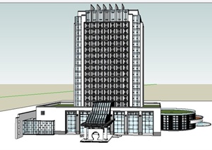 简约新中式高层酒店建筑单体设计SU(草图大师)模型