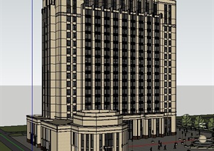 新古典平顶高层酒店建筑设计SU(草图大师)模型