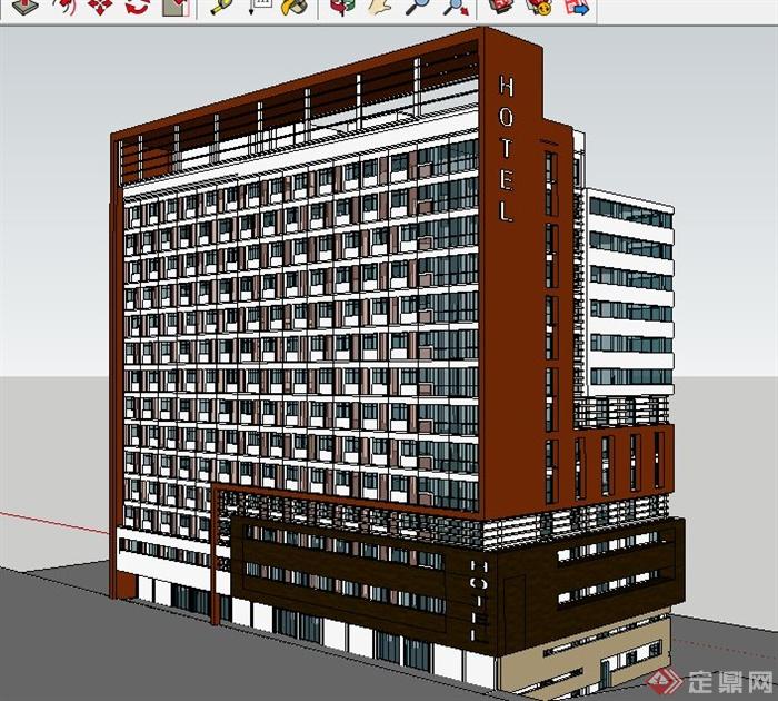 现代高层酒店设计su建筑单体模型(1)