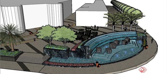 某现代风格商业街入口处水景设计SU模型(3)