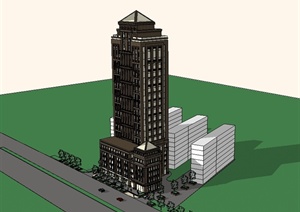 新古典风格详细农业银行建筑楼设计SU(草图大师)模型