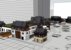 某东南亚风格详细商业环境建筑设计SU(草图大师)模型