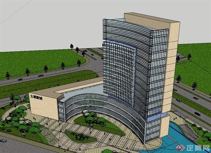 某现代风格太湖新城办公大楼设计su模型(1)