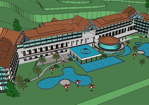 某东南亚风格五星级度假酒店建筑设计SU(草图大师)模型