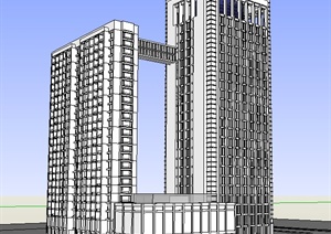 现代简约高层酒店建筑设计SU(草图大师)模型（白模）