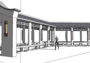 中式景观长廊设计SU(草图大师)单体模型