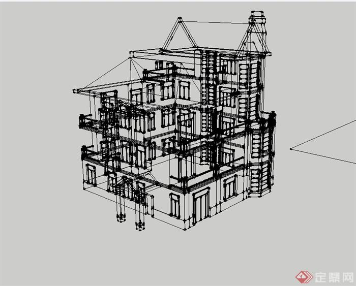 某欧式风格别墅框架设计su模型(2)