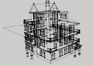 某欧式风格别墅框架设计SU(草图大师)模型