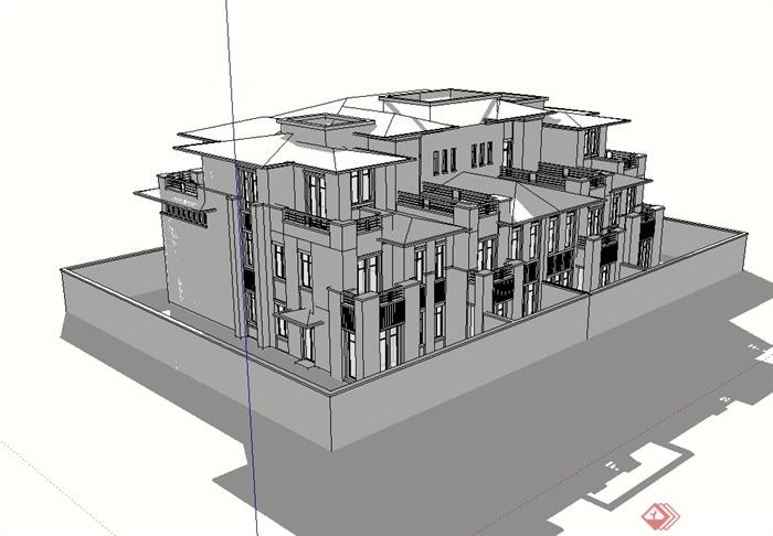 欧式风格无材质贴图别墅建筑设计su模型(3)