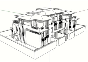 欧式风格无材质贴图别墅建筑设计SU(草图大师)模型