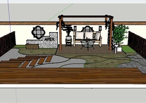 某现代中式北方庭院花架组合景观设计SU(草图大师)模型