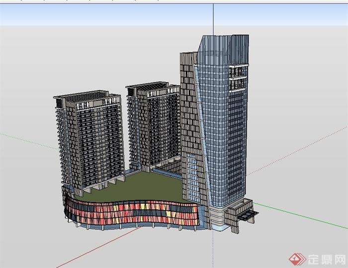 某现代风格商业办公及商业住宅楼设计su模型(4)