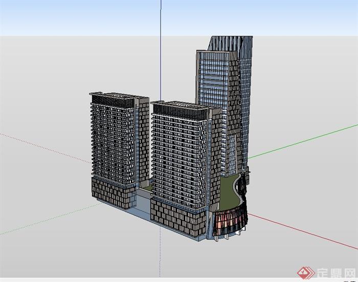 某现代风格商业办公及商业住宅楼设计su模型(5)