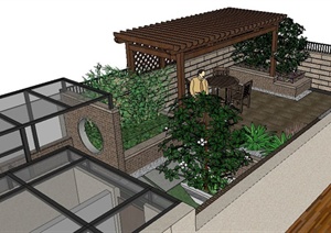 某中式风格屋顶花园景观SU(草图大师)模型
