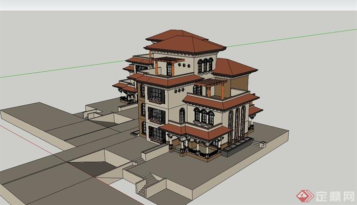 某精美欧式风格联排别墅住宅建筑设计SU模型(2)