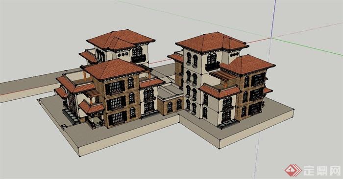 某精美欧式风格联排别墅住宅建筑设计SU模型(3)