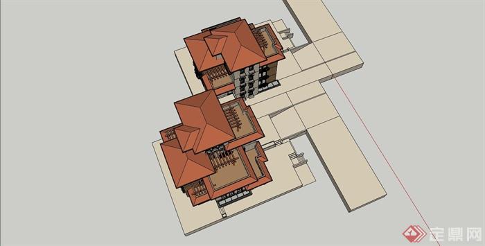 某精美欧式风格联排别墅住宅建筑设计SU模型(4)