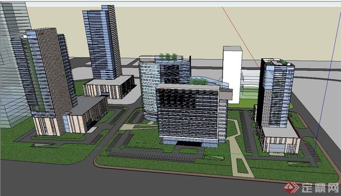 某现代风格高层详细银行建筑设计su模型(2)
