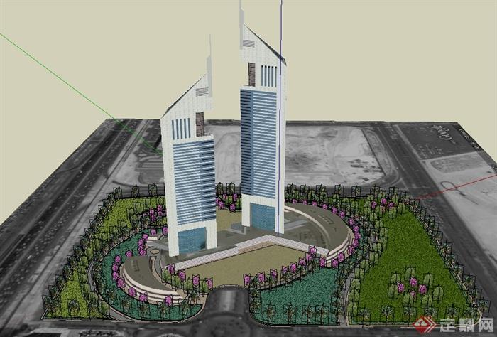 阿联酋办事处塔楼建筑设计su模型(1)